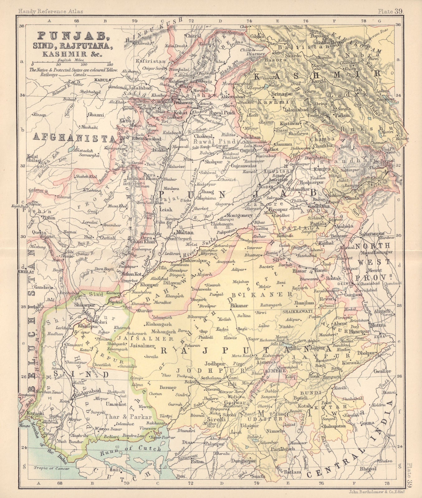 NW British India. Punjab, Sind, Rajputana, Kashmir, &c. Pakistan 1898 old map